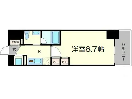 コンフォリア北浜(1K/4階)の間取り写真