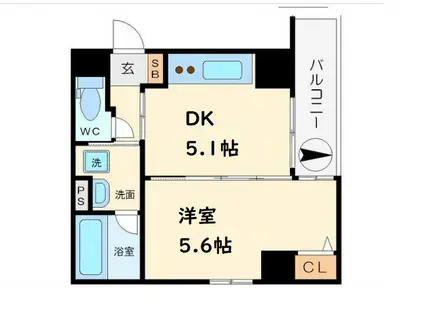 ALIVIO新町(1DK/5階)の間取り写真