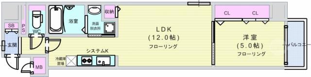 レオンコンフォート南堀江(1LDK/7階)の間取り写真
