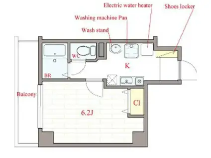 ACTY新町(1K/2階)の間取り写真
