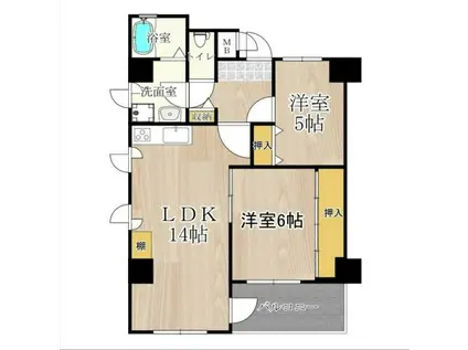 ロベリア弐番館(2LDK/5階)の間取り写真