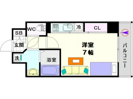 S-RESIDENCE 難波 VIALE(ワンルーム/2階)の間取り写真