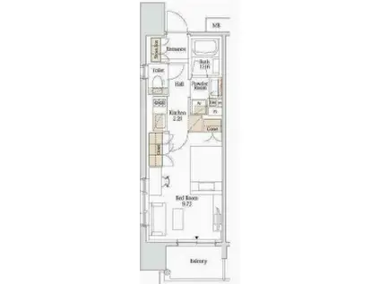 パークアクシス大阪新町(1K/3階)の間取り写真