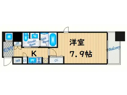 カスタリア堺筋本町(1K/6階)の間取り写真