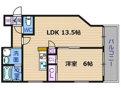 RAINBOW COURT谷町五(1LDK/3階)の間取り写真