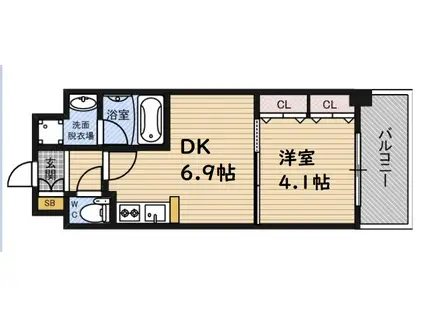 CHOEI65プレジオ中津(1DK/9階)の間取り写真