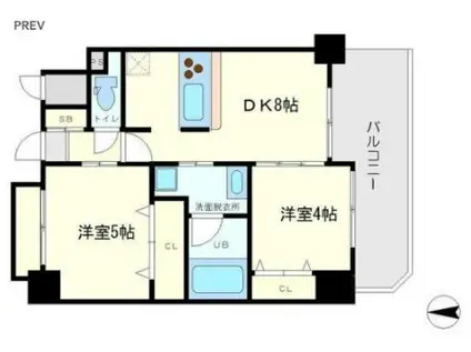 アーデンタワー本町イースト(2DK/2階)の間取り写真