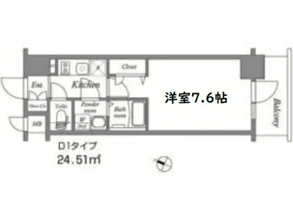 エスリード中之島クロスゲート(1K/6階)の間取り写真