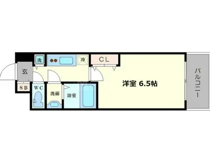 ジアコスモ難波南(1K/4階)の間取り写真