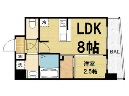 アドバンス難波ラシュレ(1LDK/6階)の間取り写真
