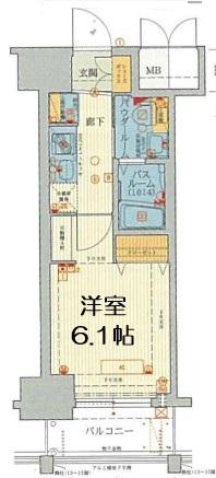 エステムプラザ難波ウエストリバークロス(1K/4階)の間取り写真