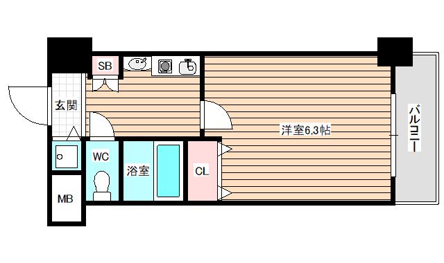 プレサンスセンターコア大阪(1K/4階)の間取り写真