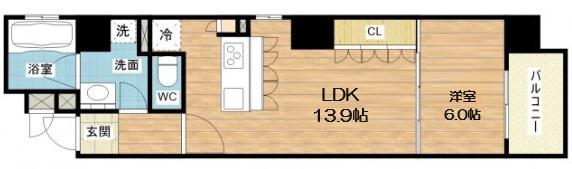 リーガル南久宝寺Ⅱ(1LDK/6階)の間取り写真