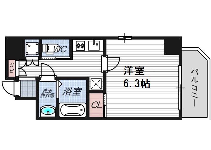 ララプレイス京町堀プロムナード(1K/6階)の間取り写真