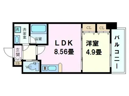 CHOEI65プレジオ中津(1LDK/2階)の間取り写真