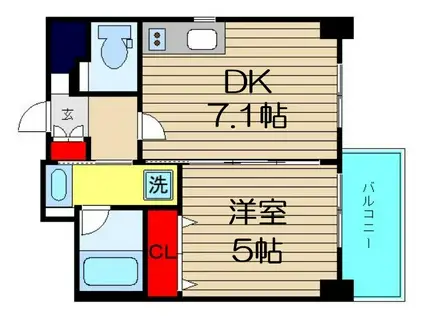 エステムコート難波Ⅵエント(1DK/12階)の間取り写真