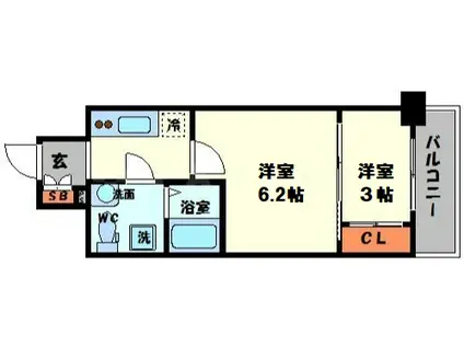 ラシュレエグゼ本町(2K/11階)の間取り写真