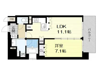 リーガル靱本町(1LDK/6階)の間取り写真