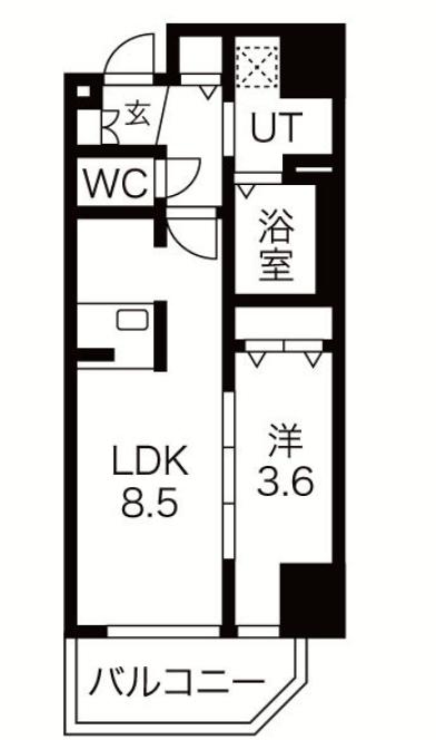 LALA PLACE難波ガルテン(1LDK/11階)の間取り写真