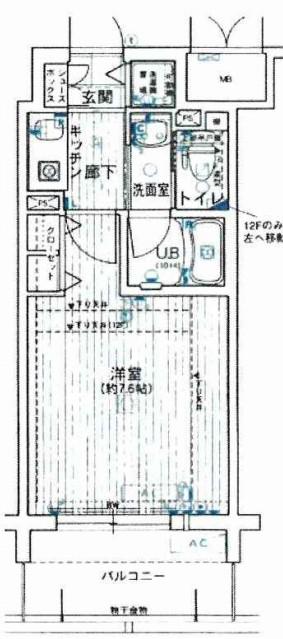 ジュネーゼ・グラン心斎橋東(1K/7階)の間取り写真