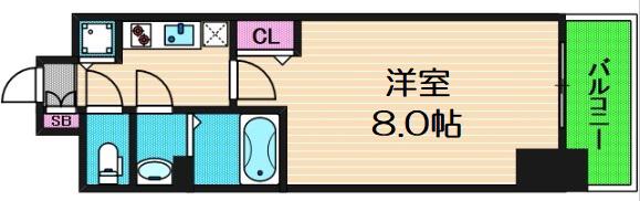 プレサンス谷町七丁目2(1K/4階)の間取り写真