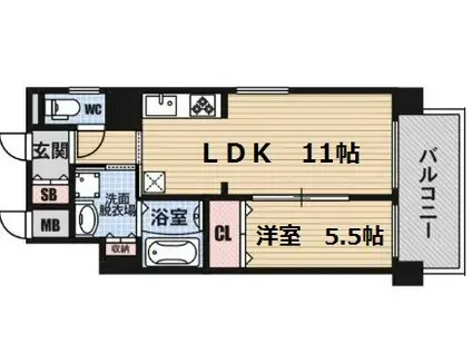 フェリーチェ難波(1LDK/8階)の間取り写真