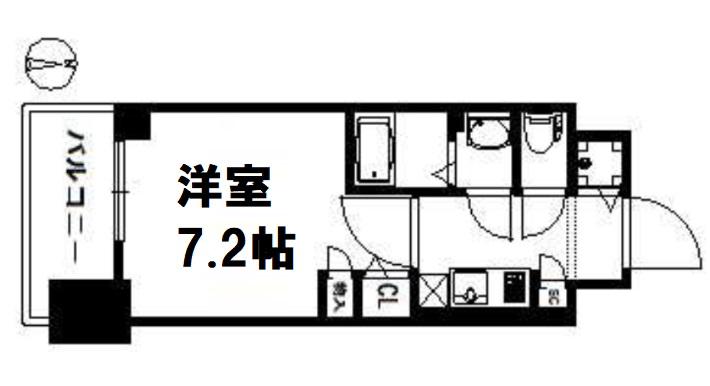スワンズ谷町セントシティ(1K/2階)の間取り写真