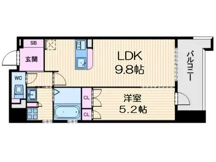セイワパレス大手前西(1LDK/6階)の間取り写真