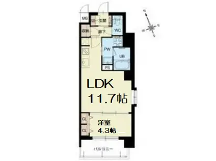 LA GRACE FUKUSHIMAⅡ(1LDK/4階)の間取り写真