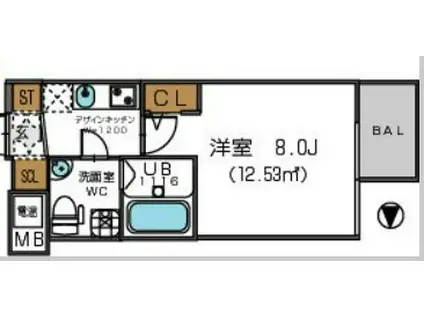 ザパーククロス阿波座(1K/3階)の間取り写真