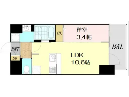 S-RESIDENCE堺筋本町DEUX(1LDK/4階)の間取り写真