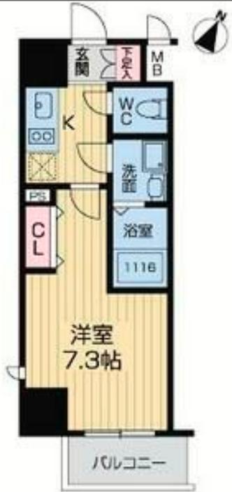 グランルージュ中之島南(1K/8階)の間取り写真