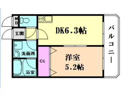 ウエストキャピタル梅田(1DK/3階)の間取り写真
