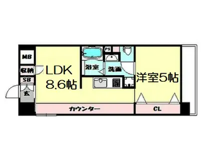 ラナップスクエア堺筋本町(1LDK/9階)の間取り写真