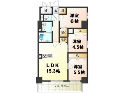ル・マージュ新町(2SLDK/6階)の間取り写真