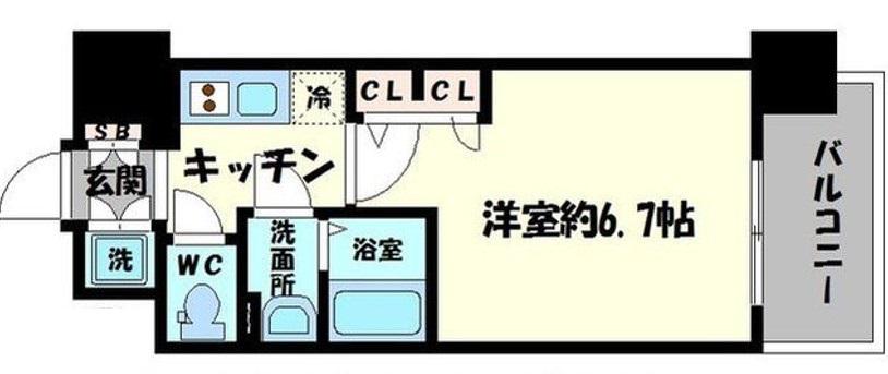 エスリード心斎橋イースト(1K/15階)の間取り写真