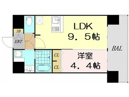 プレサンス大阪天満リバーシア(1LDK/6階)の間取り写真