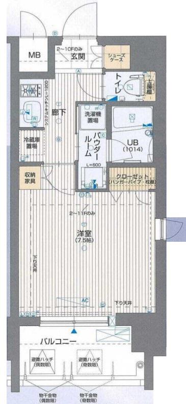 アスヴェル南森町(1K/11階)の間取り写真