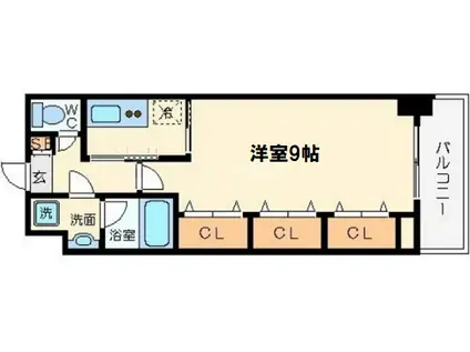 ウィルテラスなんば南(1K/10階)の間取り写真