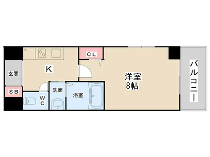 シャトー桜川(1K/8階)の間取り写真