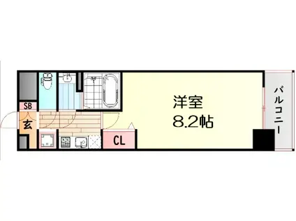 プレサンス心斎橋ソレイユ(1K/9階)の間取り写真