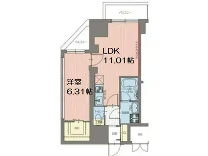 VINOプレジオ本町(1LDK/12階)の間取り写真