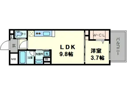 アーバネックス心斎橋2(1LDK/12階)の間取り写真
