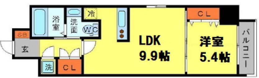アーデン京町堀イースト(1LDK/13階)の間取り写真