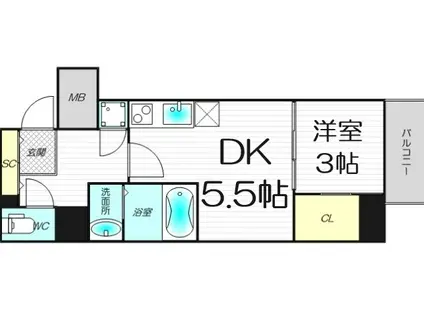 SERENITE本町REFLET(1DK/11階)の間取り写真