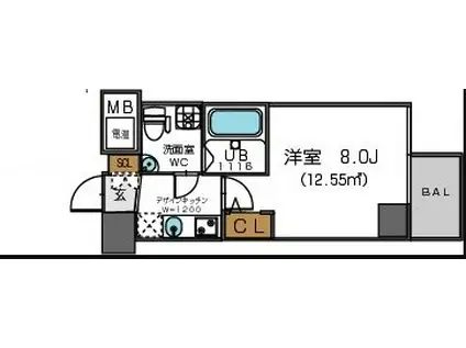 ザパーククロス阿波座(1K/2階)の間取り写真