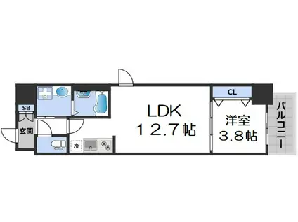 ラクラス堺筋本町(1LDK/2階)の間取り写真