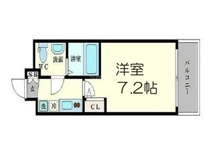 ラシュレエグゼ難波南(1K/2階)の間取り写真