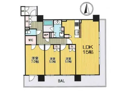 ブランズタワー御堂筋本町(3LDK/19階)の間取り写真