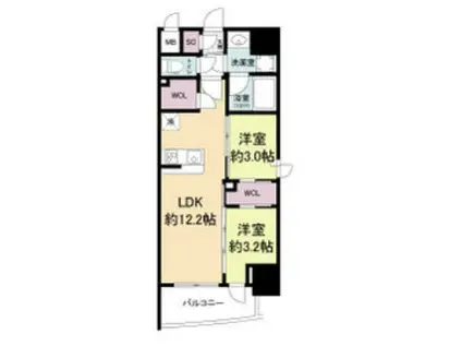 セレニテフラン難波(2LDK/7階)の間取り写真